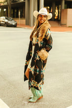 Load image into Gallery viewer, *PREORDER* Black Aztec Coat with Fur Collar and Sleeves
