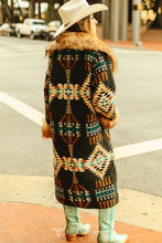 Load image into Gallery viewer, *PREORDER* Black Aztec Coat with Fur Collar and Sleeves
